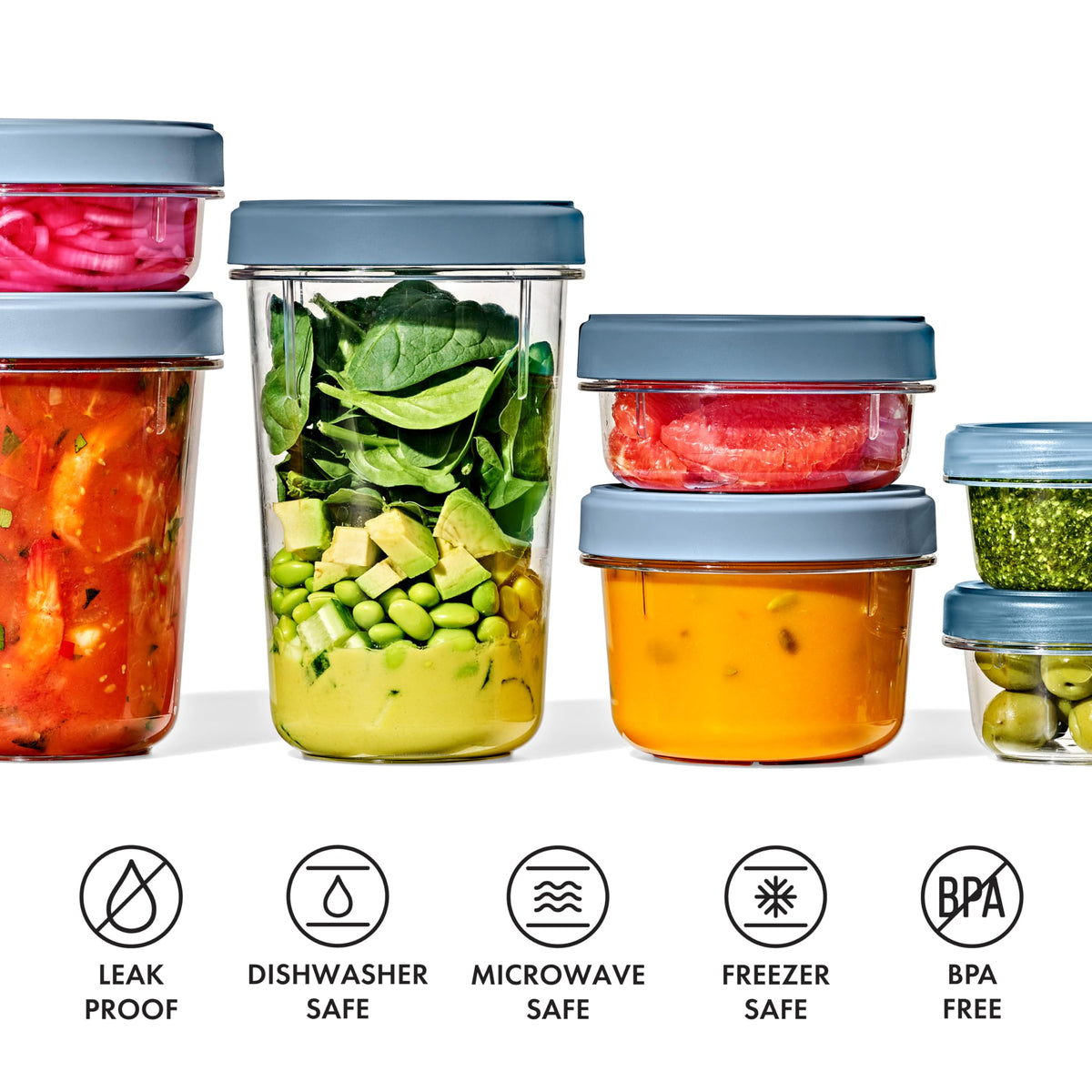 OXO Twist & Stack 40 oz container top-rack dishwasher safe for easy cleaning.