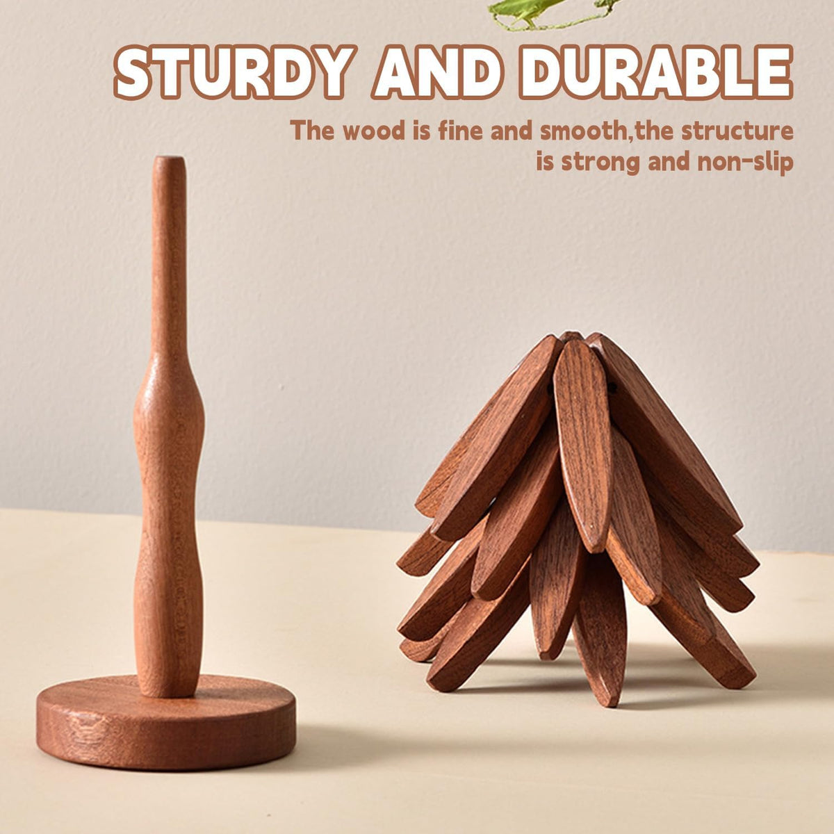 Oylyoyea Wooden Coaster Set used under teapot to protect surfaces