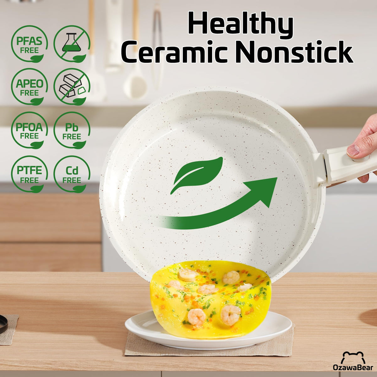 OzawaBear induction-ready and oven-safe cookware set shown on an electric stove.