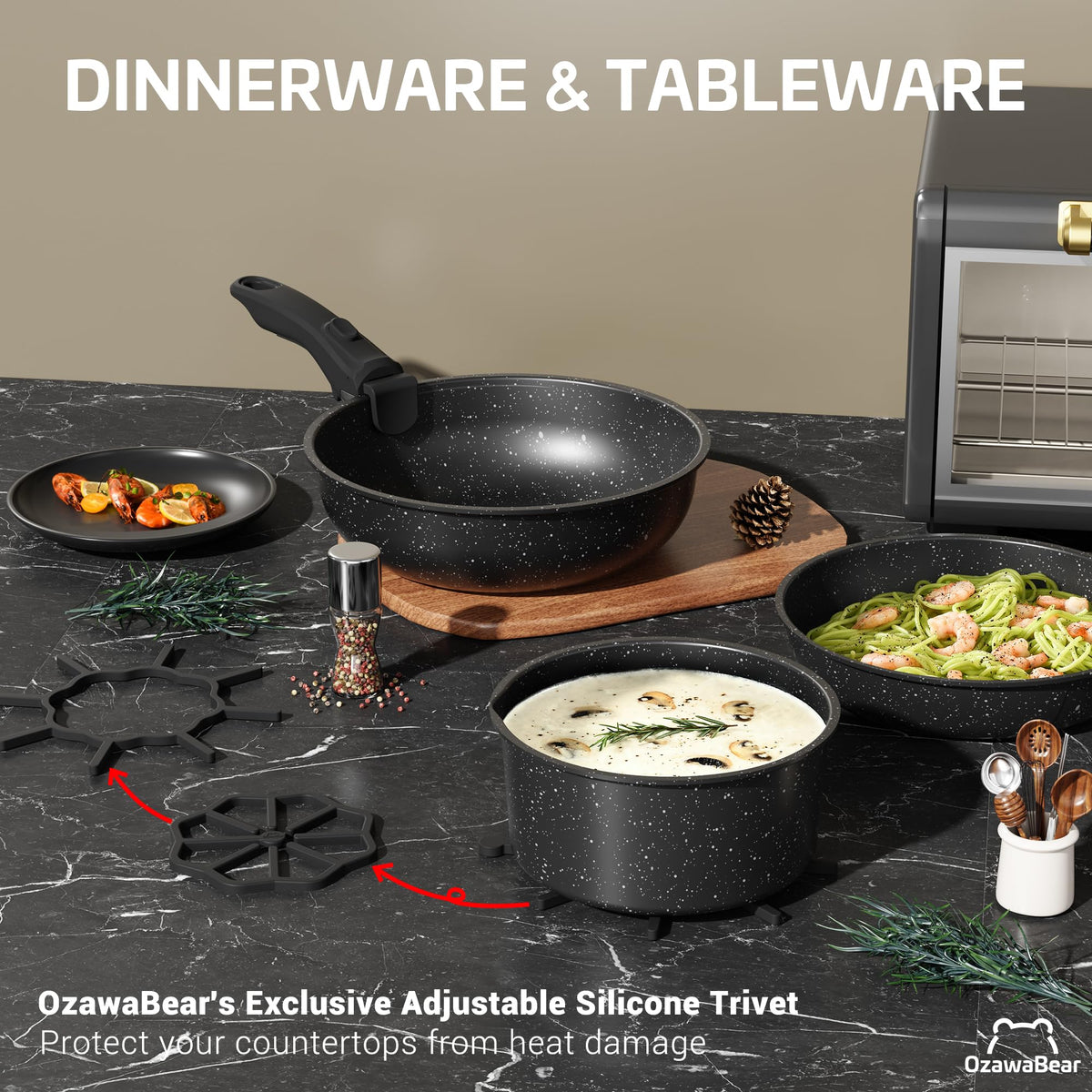 OzawaBear space-saving design frees cabinet space in small kitchens.