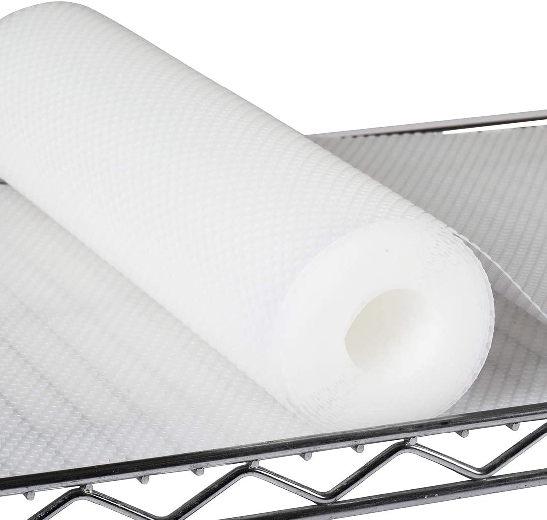PaBUSIOr clear pantry shelf liner on organized shelves showing containment.