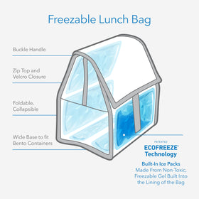 PackIt Freezable Lunch Bag Aqua Tie Dye with buckle clip for hands-free transport.