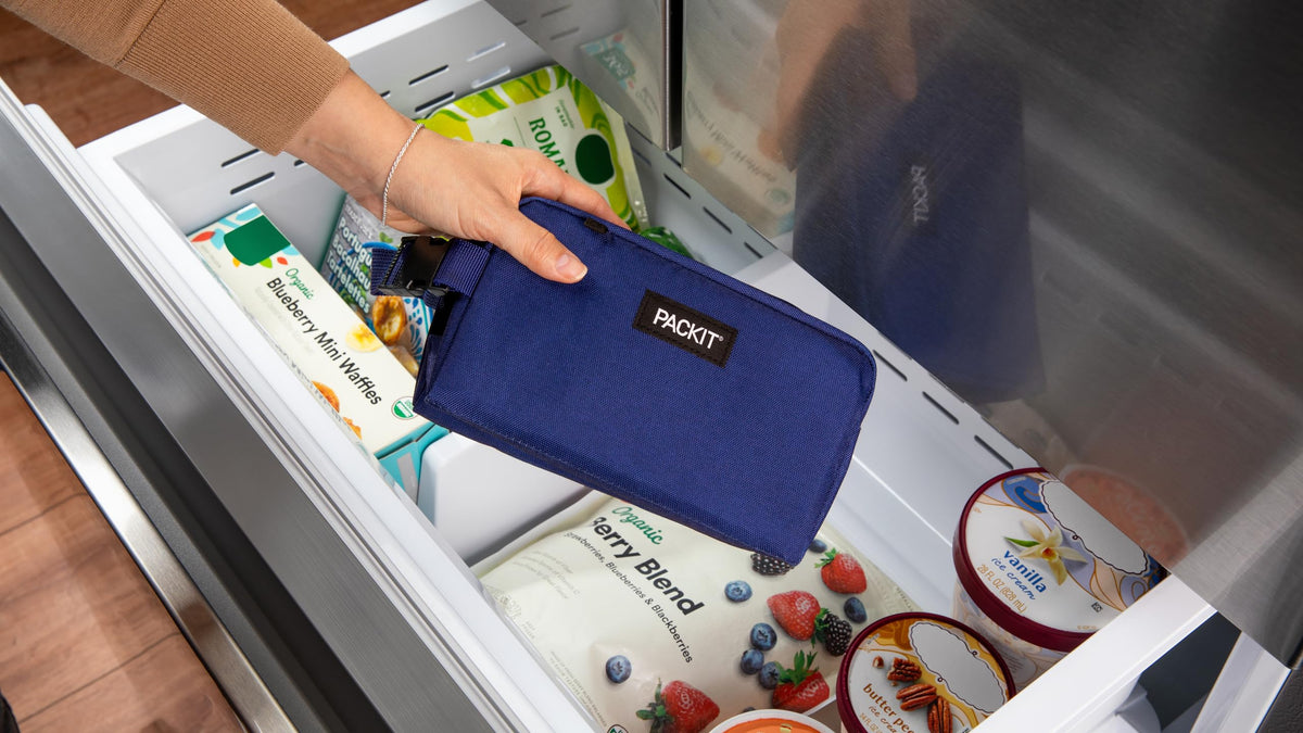 PackIt Freezable Snack Box collapsible design, folds flat for easy storage.