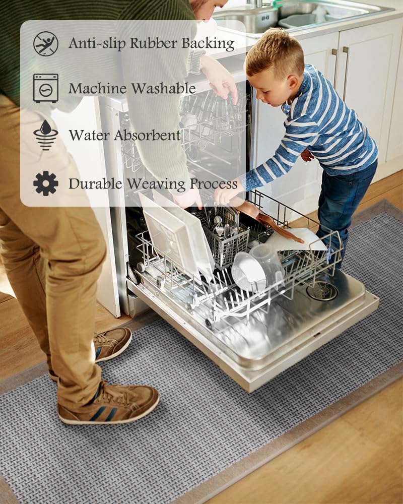 PADOOR flat-weave kitchen mat with low pile is easy to clean.