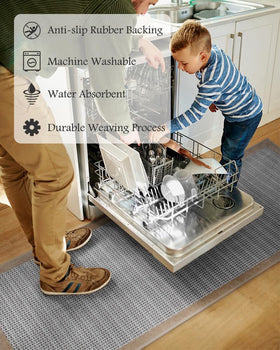 PADOOR flat-weave kitchen mat with low pile is easy to clean.