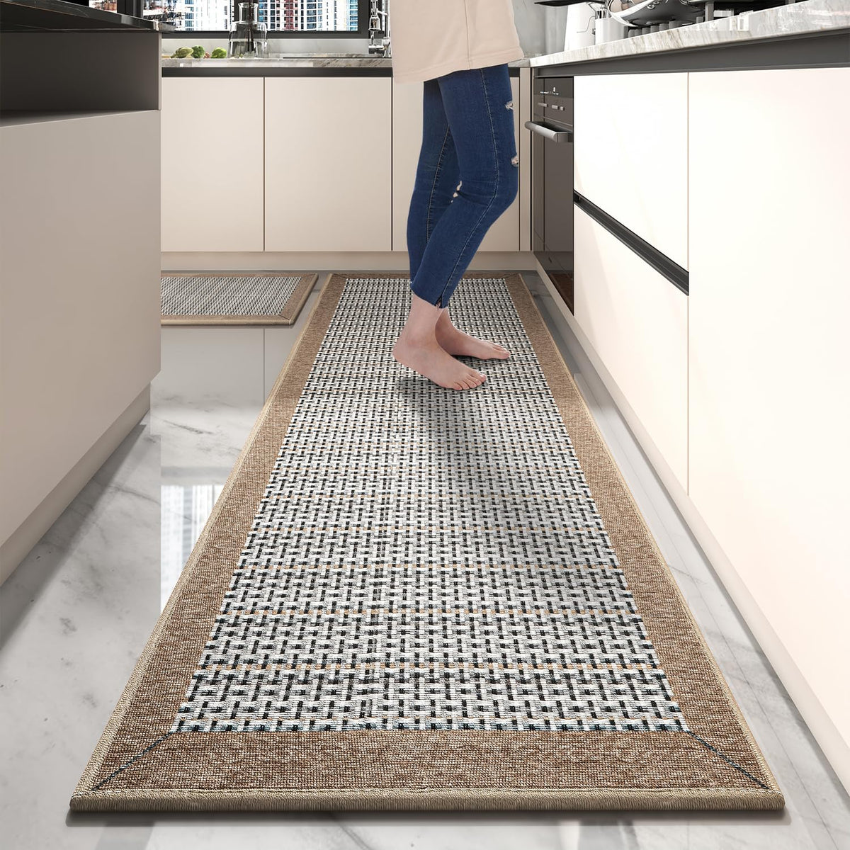 PADOOR non-slip kitchen rug 2.5x6 ft runner in brown helps secure footing.