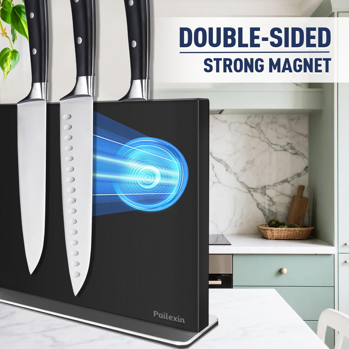 Pailexin stainless steel knife block close-up highlights rust-resistant finish.