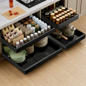 PAKETA expandable pull-out drawer in a 21-inch deep cabinet with a sturdy three-rail system