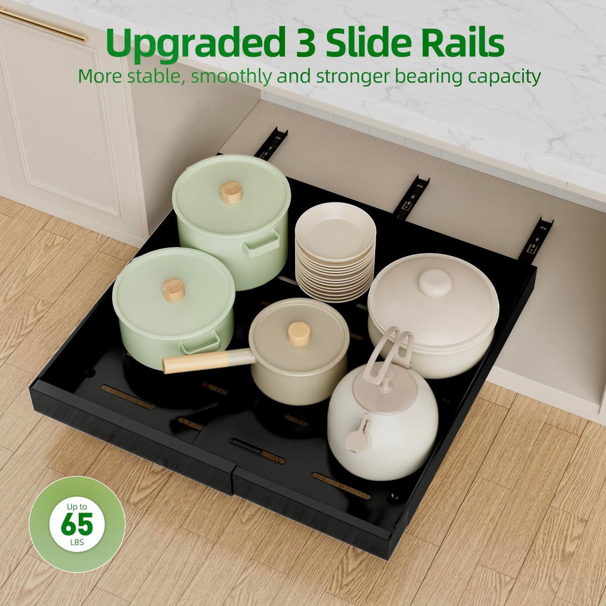 PAKETA ideal for organizing spices, cans, and small appliances in compact cabinets