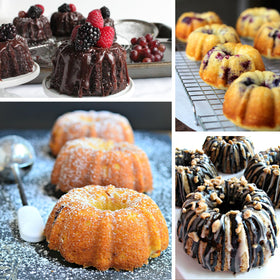 Palksky six mini cakes baking pan shot demonstrates even portioning.