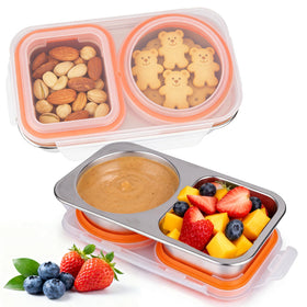 Palksky stainless steel snack container with two compartments for neat portioning