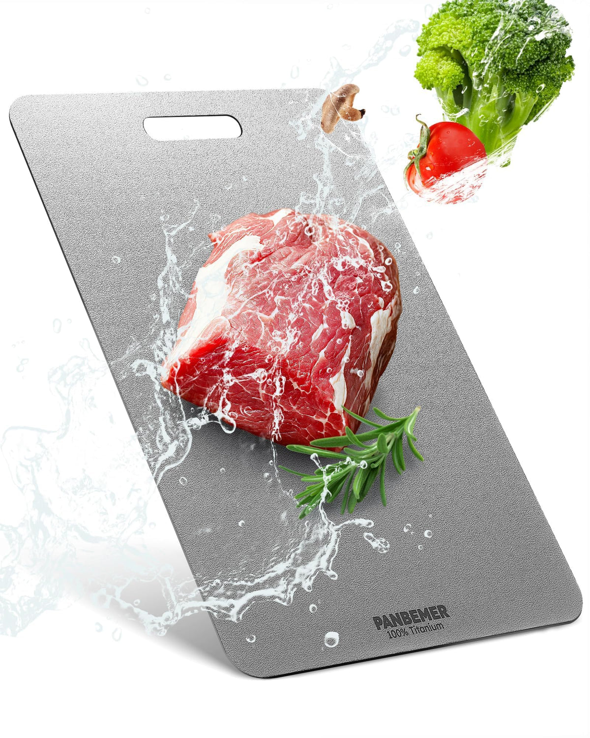 Panbemer Titanium Cutting Board front view with non-porous surface for easy cleaning.