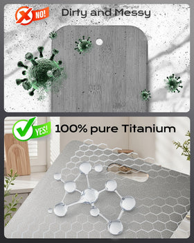 Panbemer Titanium Cutting Board with non-porous surface reduces residue.