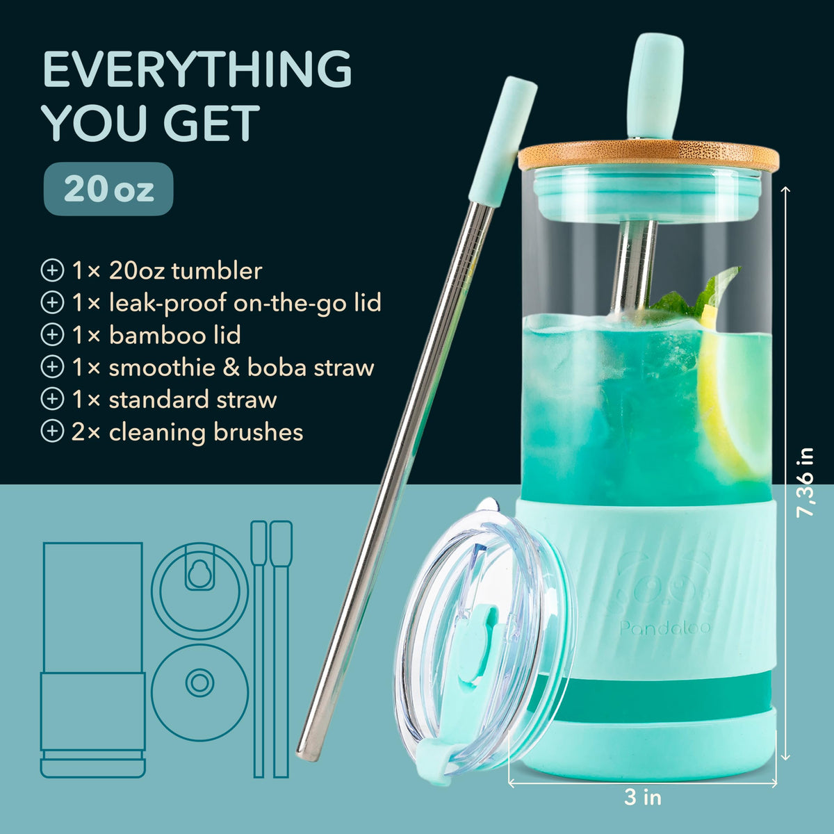Pandaloo bamboo lid glass cup designed for indoor use