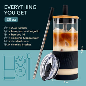 Pandaloo bamboo lid paired with the glass cup for indoor use.