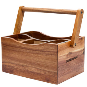 PandaWood Acacia Wood Utensil Caddy with four compartments for organized serving.