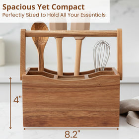 PandaWood Utensil Caddy on kitchen island keeps utensils within reach.