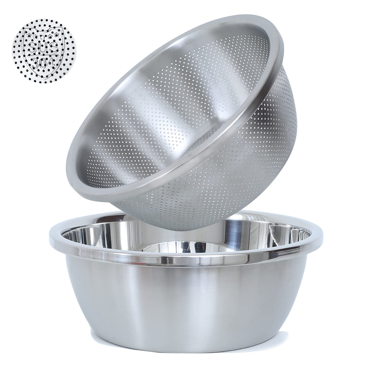 Paoli 304 stainless colander with microporous holes for fast vegetable drainage.