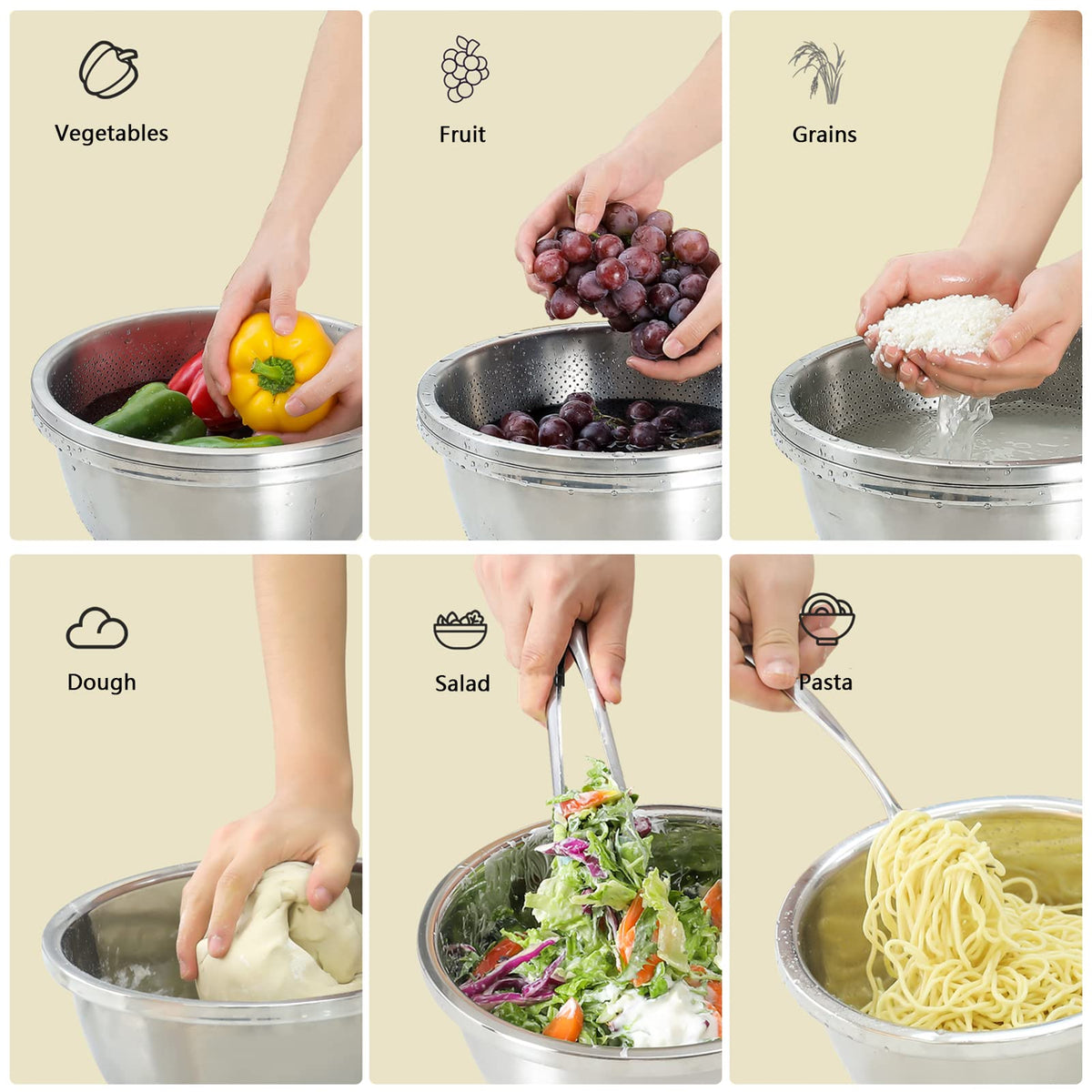 Paoli colander close-up holes reveals uniform pores for thorough rinsing.