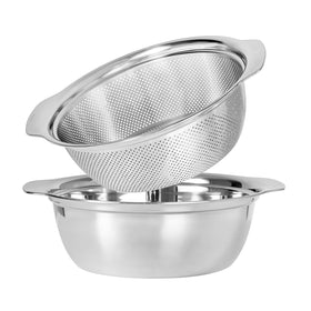 Paoli 304 stainless steel microporous colander with handle for quick drainage after washing.
