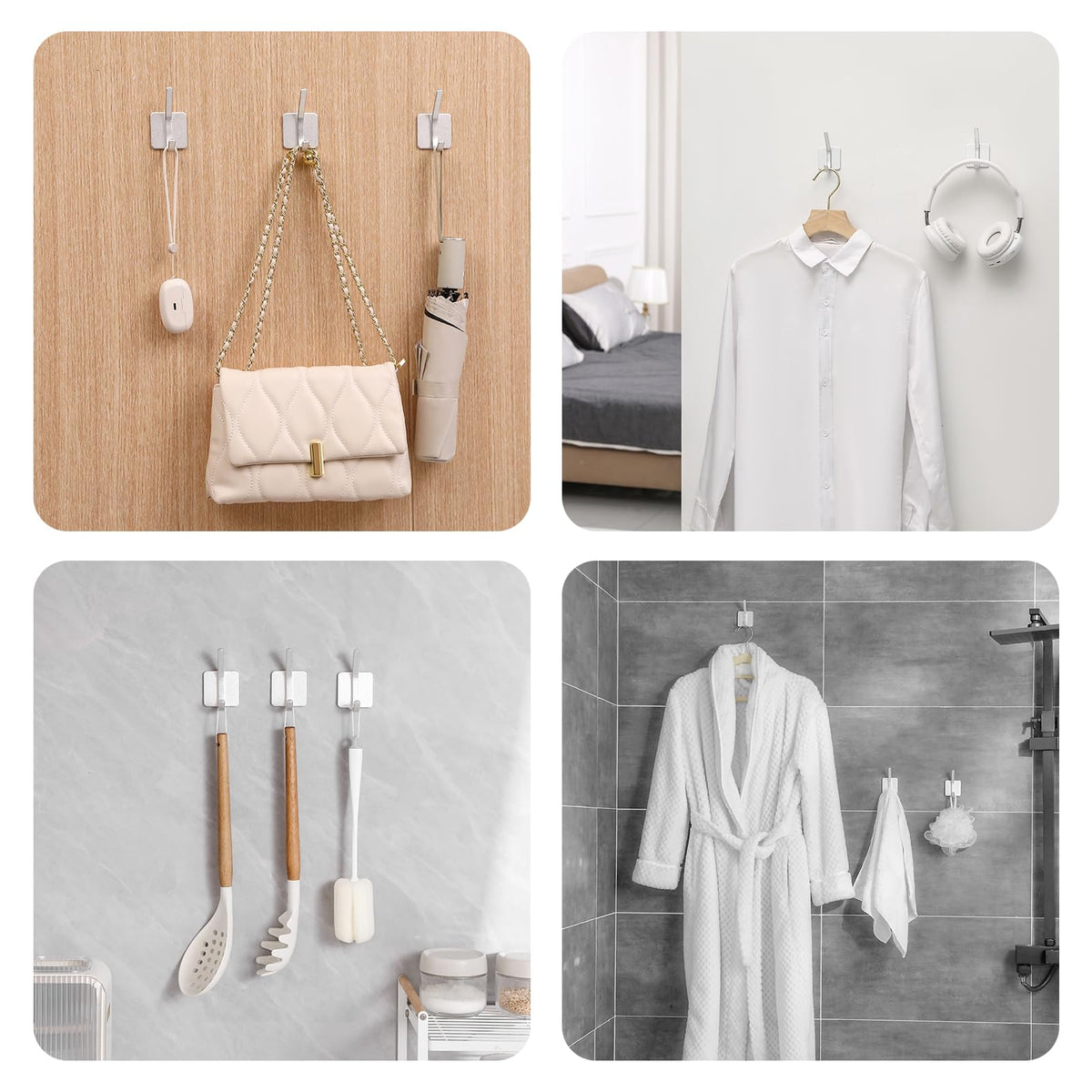 Paoli silver finish hooks mounted on wall for organized entryway