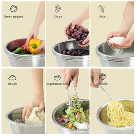 Paoli colander and bowl in use for rinsing vegetables.
