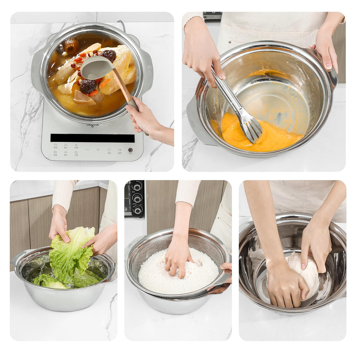 Paoli stainless steel colander with mirror-polished surface for simple cleaning.