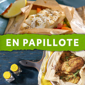 PaperChef parchment bags designed for meats, vegetables, and fish to lock in moisture.