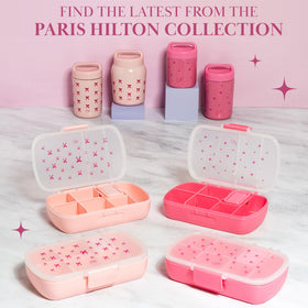 Paris Hilton snack box with carry handle for easy portability.