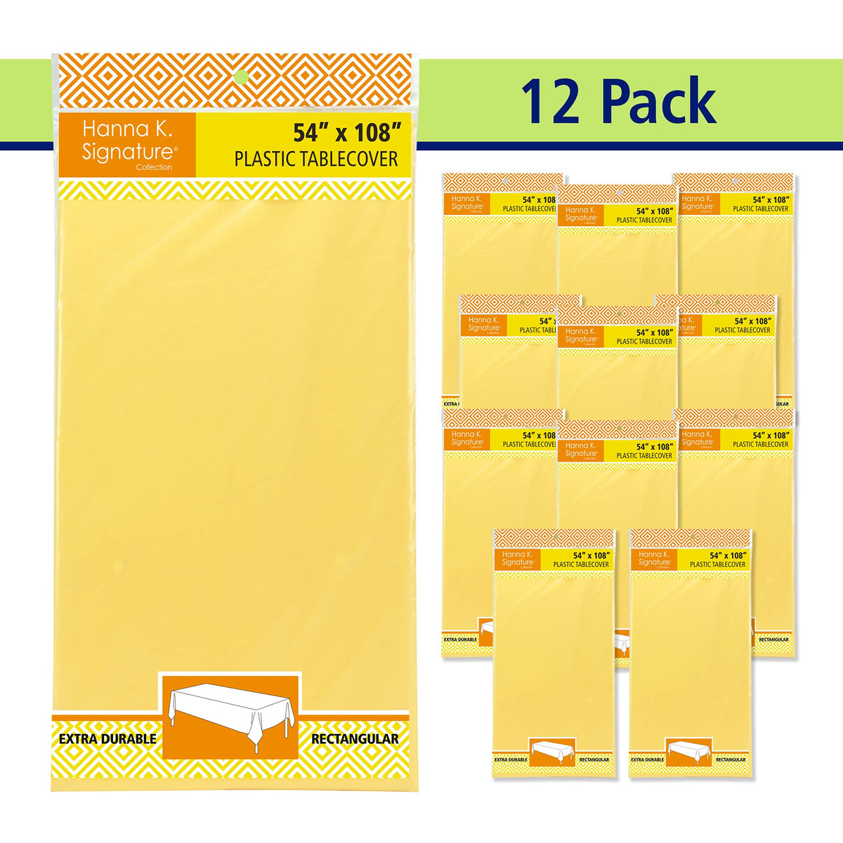 Party Dimensions yellow tablecloth presentation setup for stylish indoor event.