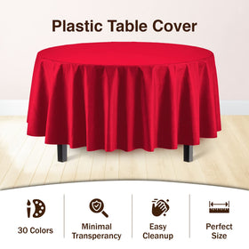 Party Solids heavy-duty red tablecover provides durable protection for busy events.