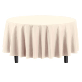 Party Solids ivory 6-pack tablecloths for easy event setup and cleanup.