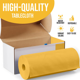 Party Solids opaque yellow disposable tablecloth for spill protection.