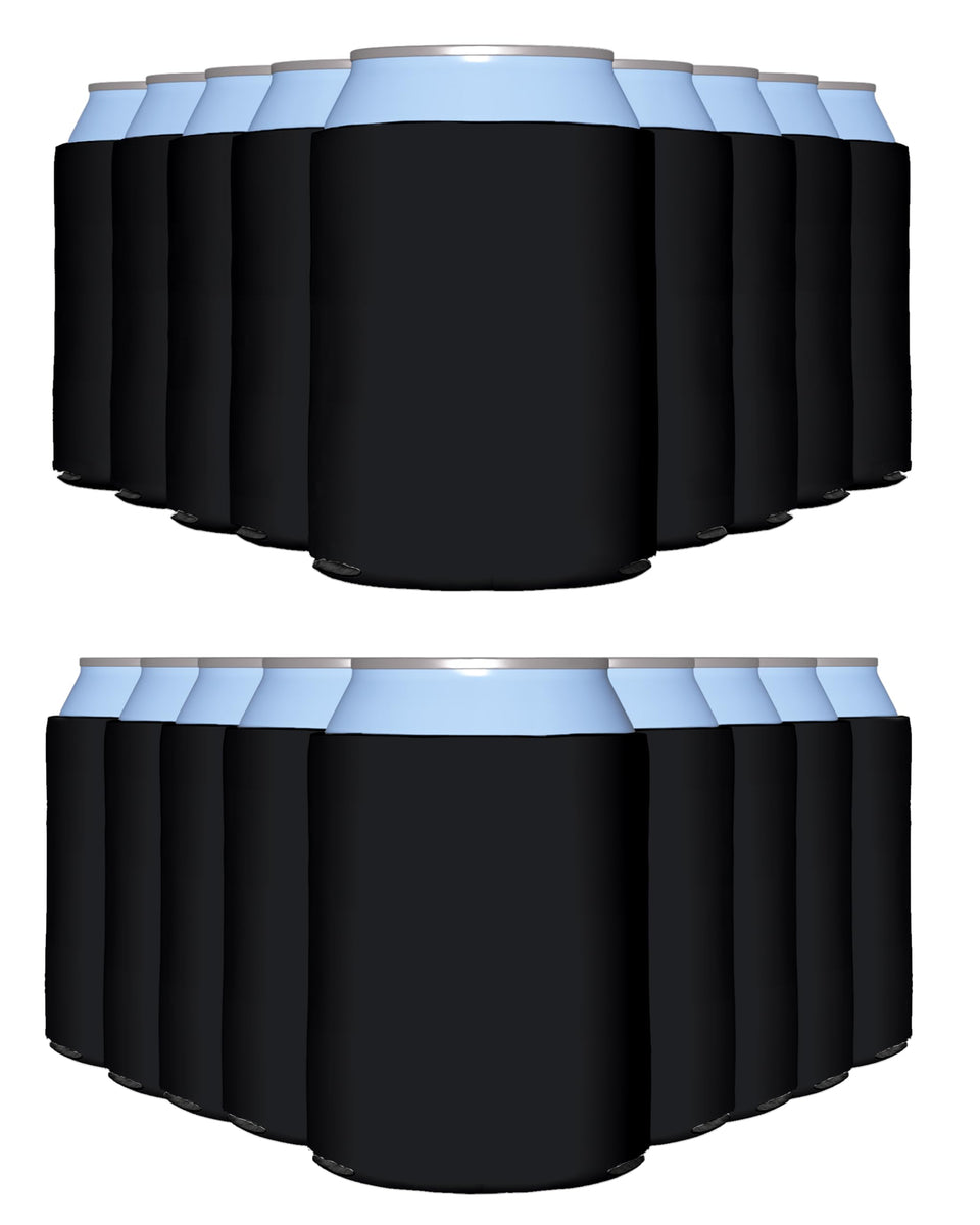 PartyPrints black can cooler sleeve 25-pack keeps 12oz and 16oz cans cold.