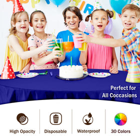 Party Solids premium plastic table covers resist spills and heavy use at meals.