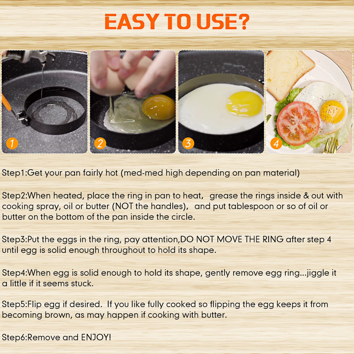 Patelai egg ring with silicone handle protects hands during hot cooking.