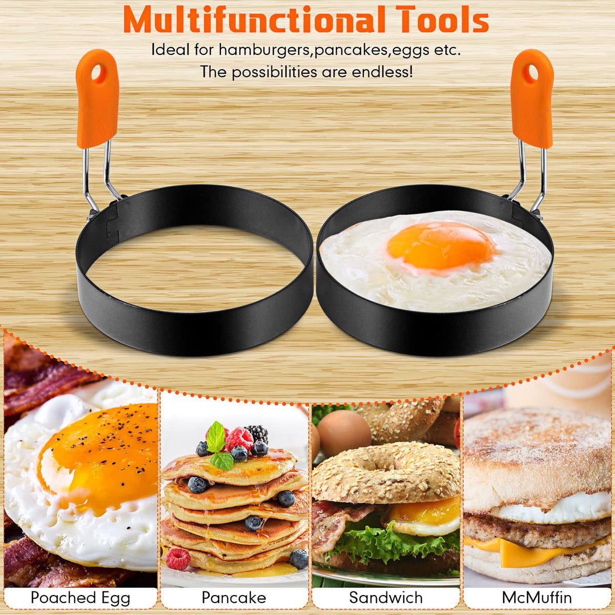 Patelai stainless steel egg rings 4-inch for precise shaping