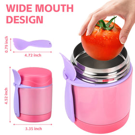 Pawtong 10oz insulated food jar pink side highlights compact lunch solution for school