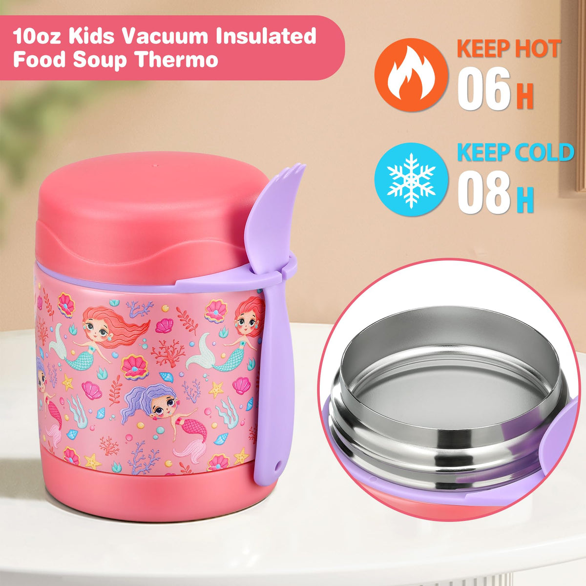 Pawtong 10oz Soup Thermo with plastic spoon included for kids' lunches