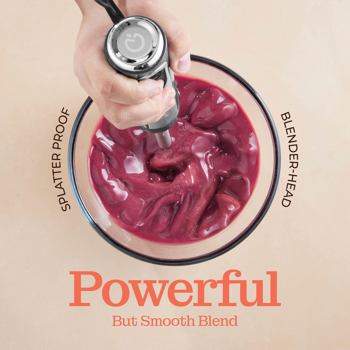 Peach Street ergonomic slim-base for comfortable control during blending.