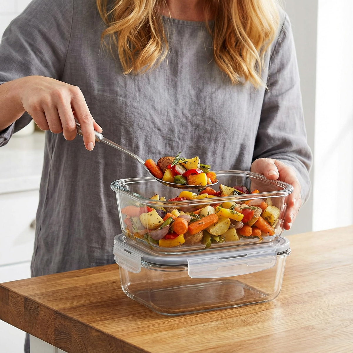 Peaktent 63oz glass container airtight seal prevents leaks during storage.