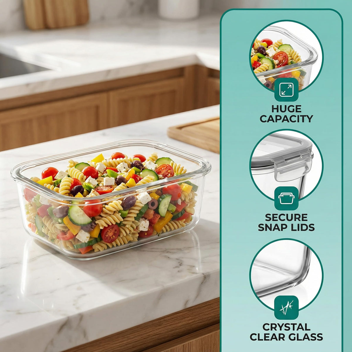 Peaktent 63oz glass container microwave-safe after removing lid.