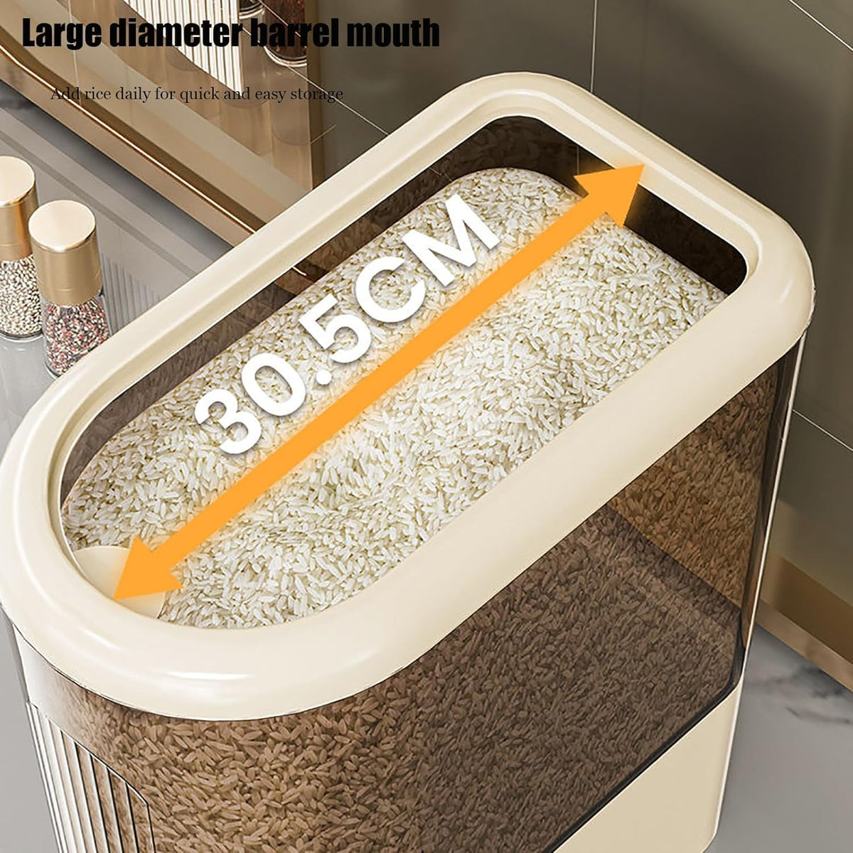 Peaoop rice dispenser transparent body lets you monitor contents at a glance.