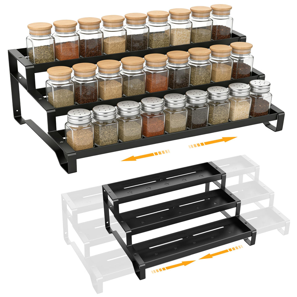 PEEKUP 3-Tier spice rack extended width keeps jars organized and accessible