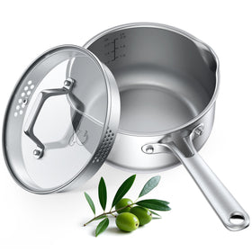 PekGema 2.5 quart tri-ply saucepan interior design for even heating and durability