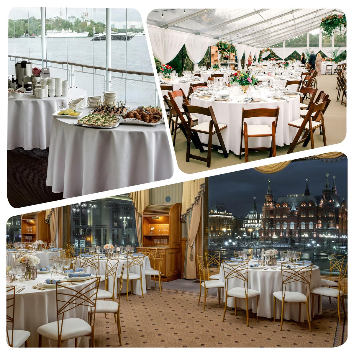 pepmily budget-pack white round tablecloths for versatile setups