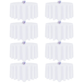 pepmily white 90inch round tablecloth in box, durable polyester for repeated event use