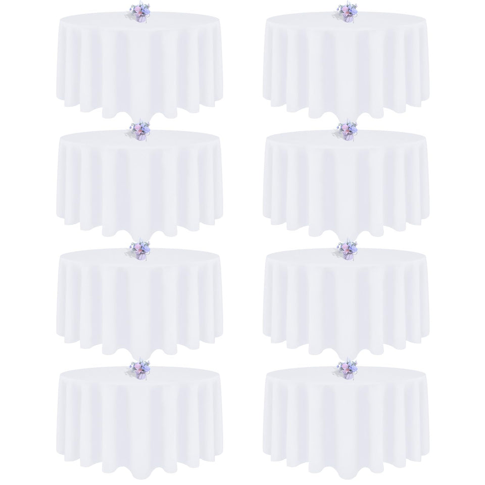 pepmily white 90inch round tablecloth in box, durable polyester for repeated event use