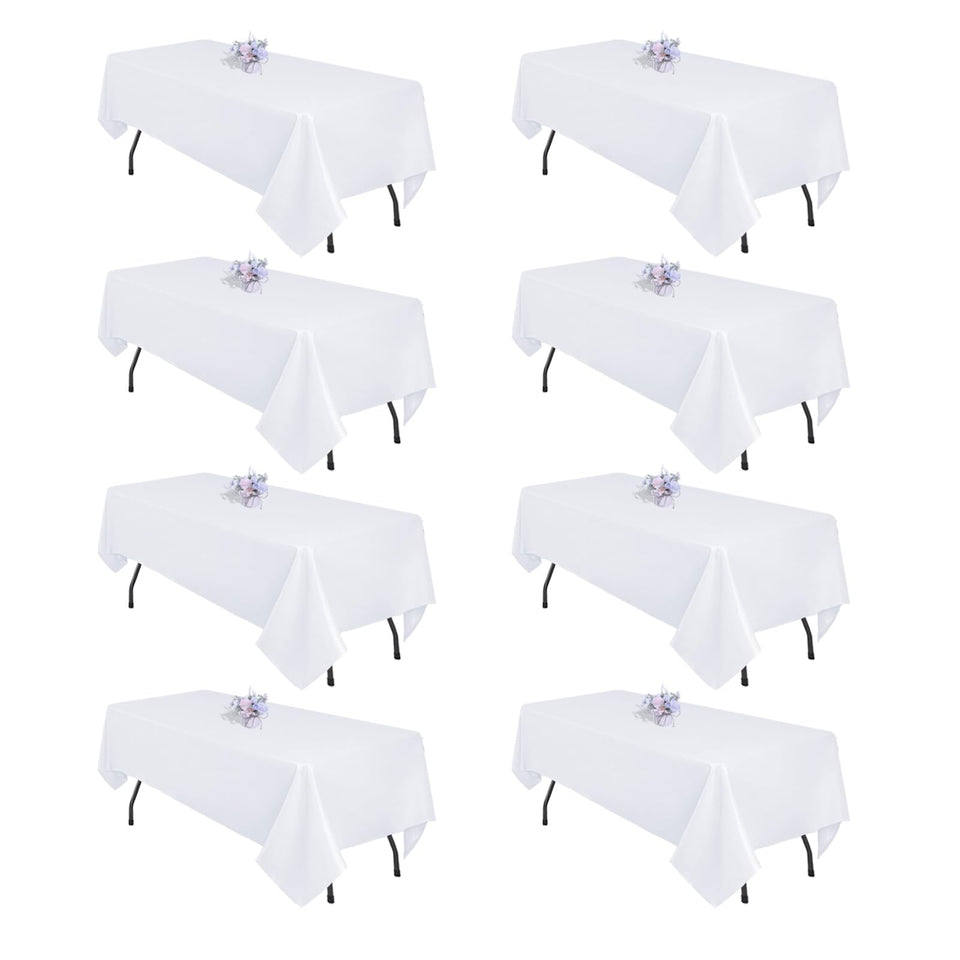 pepmily white tablecloth 60x102 rectangle draped over a dining table for elegant meals
