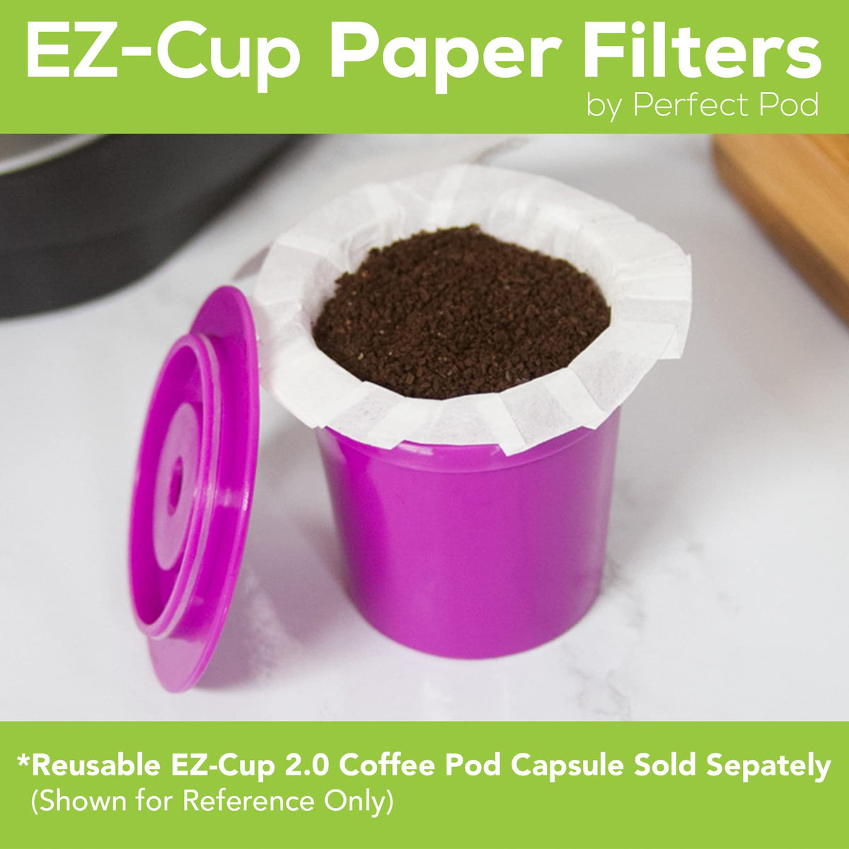 Perfect Pod EZ-Cup 2.0 close-up shows oils and sediments removal for purity.